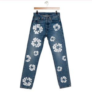 Denim Tears x Levi's Wreath-Print Dark Blue Jeans